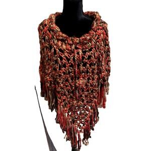 Lpogee Worldover Poncho Womens Small Multicolor Open Chunky Knit Festival Poncho